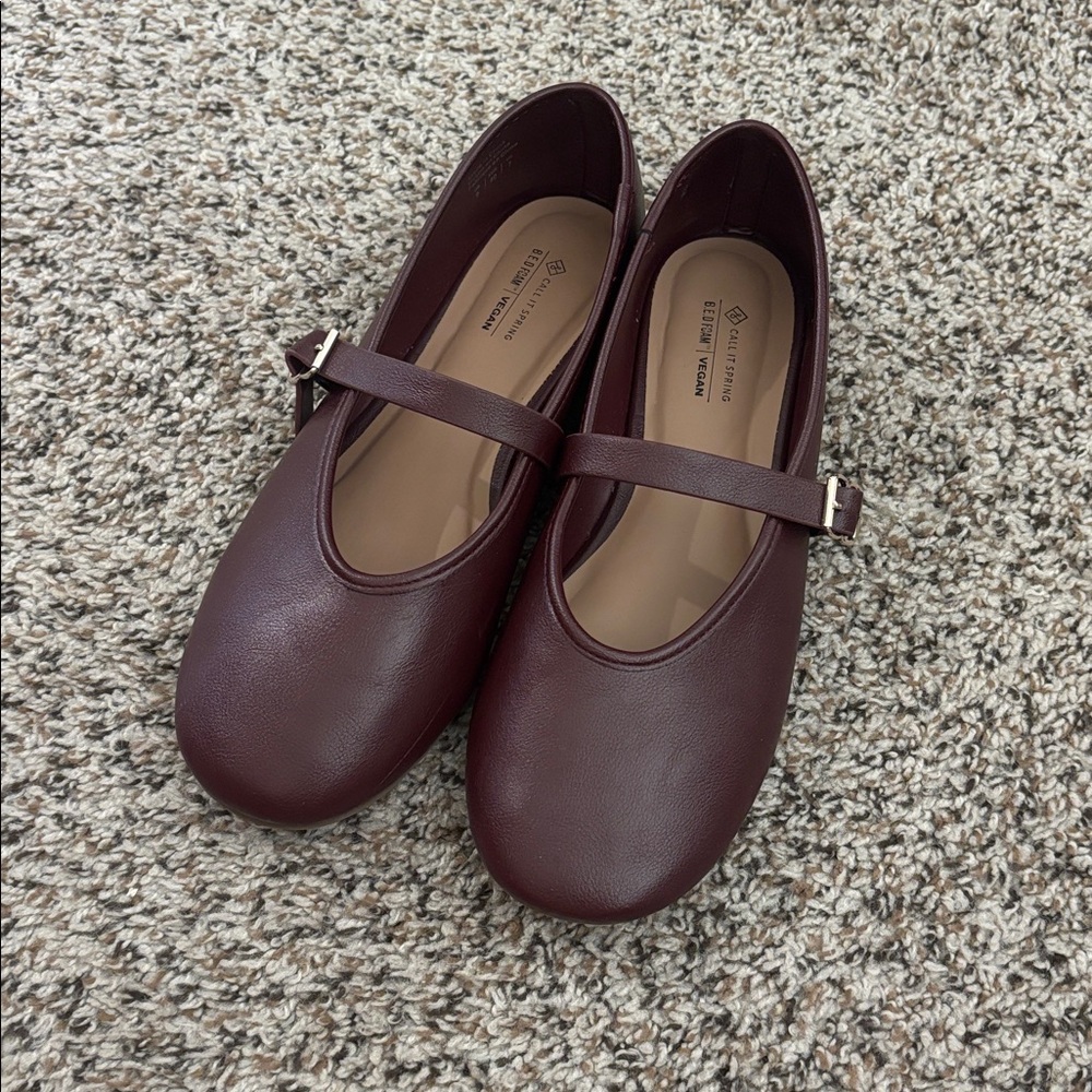 Burgundy Mary Jane Flats
